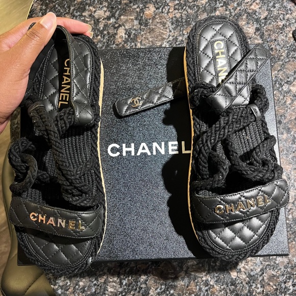 Chanel Dad Cord Sandals Black Size 40